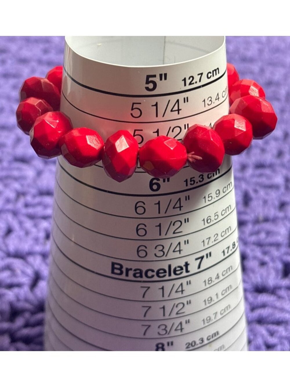 Red Faceted Plastic Beaded Stretchy Bracelet 5.5 inches Unstretched